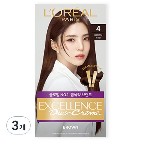 로레알파리 NEW 엑셀랑스 듀오크림, 4호 브라운, 3개