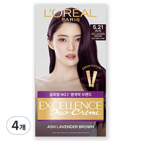 로레알파리 엑셀랑스 듀오크림 염모제, 5.21호 애쉬 라벤더 브라운(6LA), 4개