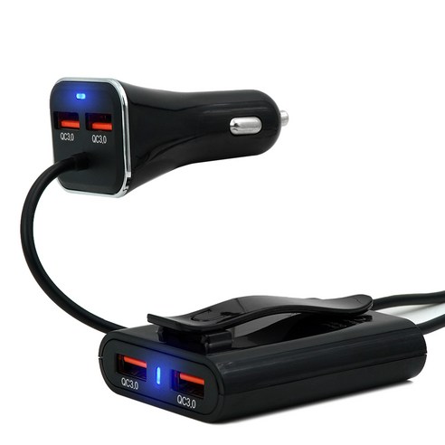 에이스피드 차량용 고속충전기 4구 USB앞뒷좌석 연장형, 블랙, B55
