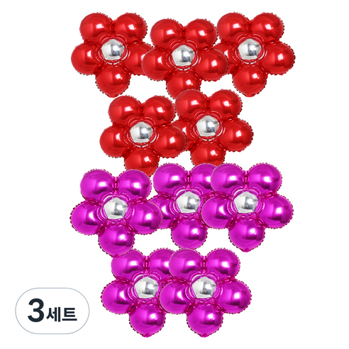 파티쇼 플라워 은박 풍선 레드 5p + 푸치샤 5p, 혼합 색상, 3세트