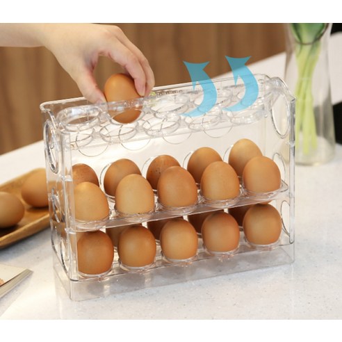 깔끔하고 정리된 냉장고를 위한 달팽이리빙 퀴진드마망 자동 오픈 계란 한판 보관함 30구