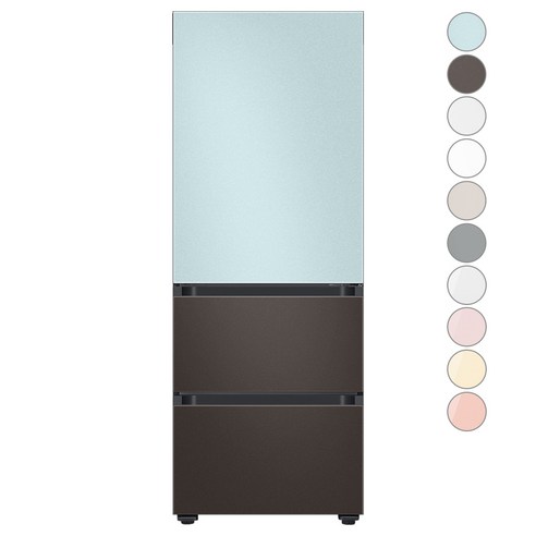 [색상선택형] 삼성전자 비스포크 김치플러스 3도어 키친핏 냉장고 313L 방문설치, 코타모닝블루+차콜, RQ33C74B1AP