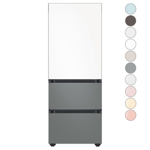 [색상선택형] 삼성전자 비스포크 김치플러스 3도어 키친핏 냉장고 313L 방문설치, 새틴 화이트 + 새틴 그레이, RQ33C74B1AP