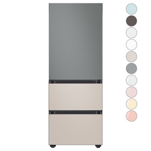 [색상선택형] 삼성전자 비스포크 김치플러스 3도어 키친핏 냉장고 313L 방문설치, 새틴그레이+새틴베이지, RQ33C74B1AP