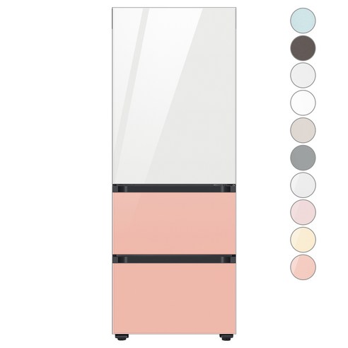 [색상선택형] 삼성전자 비스포크 김치플러스 3도어 키친핏 냉장고 313L 방문설치, 글램화이트+글램피치, RQ33C74C3AP