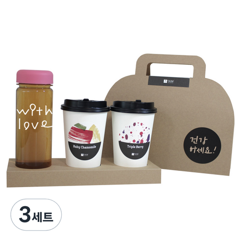1AM 쥬뗌므 프리미엄 크라프트 with love 보틀 블랜딩 차세트 분홍뚜껑, 패키지 + 티백세트(테이크아웃잔 2p + 얼그레이 블라썸 3p + 트리플 베리 3p) + with love 보틀 스티커 + 트라이탄 보틀 + 건강하세요 패키지 스티커, 3세트