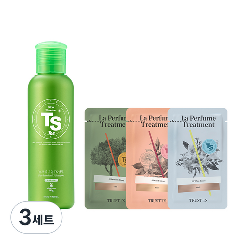 TS 뉴프리미엄TS샴푸 140g 1개 + 라퍼퓸 트리트먼트 6ml 3개, 3세트