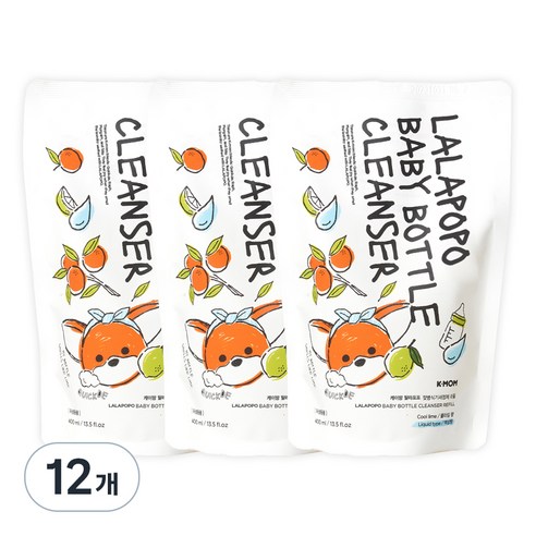 케이맘 랄라포포 유아용 젖병식기세정제 액상형 리필 쿨라임향, 400ml, 12개