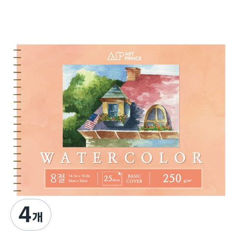 두성 아트프린스 워터컬러 수채화용 스프링 스케치북 250g W03, 8절, 25매, 4개