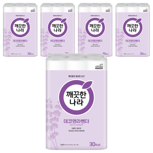 깨끗한나라 데코앤라벤더 3겹 고급롤화장지, 30m, 30개입, 5개