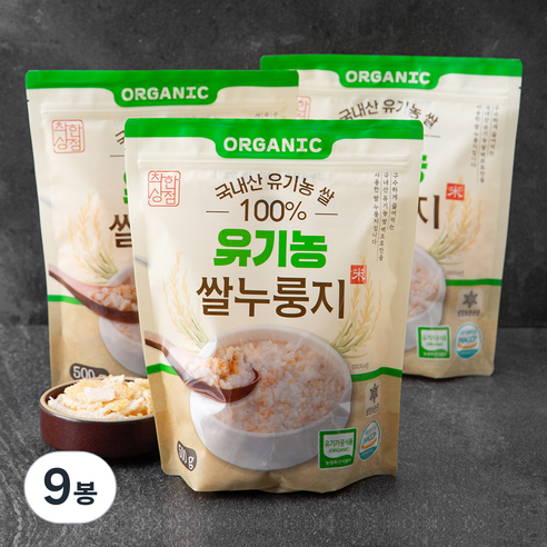착한상점 유기농쌀로 만든 누룽지, 500g, 9봉