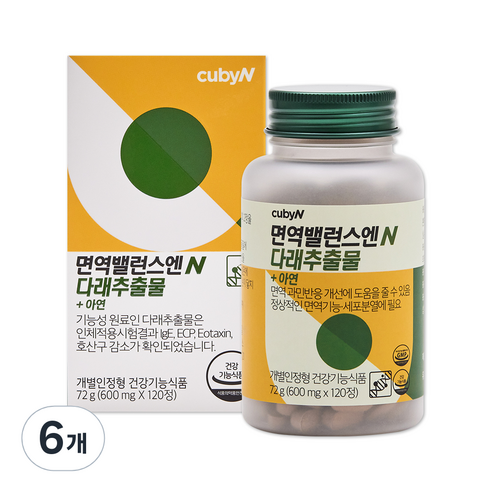 큐비앤 면역밸런스엔 다래추출물, 120정, 6개