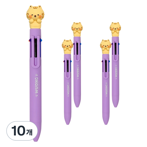 다꾸 캐릭터 우옹이 6색 볼펜 0.7mm, 갈색 고양이, 10개