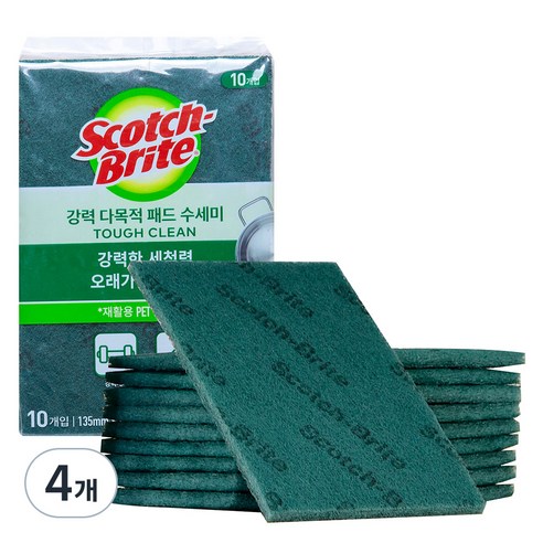 스카치브라이트 강력 다목적 패드 수세미 중형, 10개입, 4개