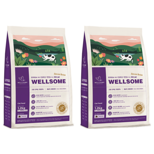 웰썸 동애등에 전연령용 그레인프리 고양이 인섹트 사료, 곤충, 1.2kg, 2개