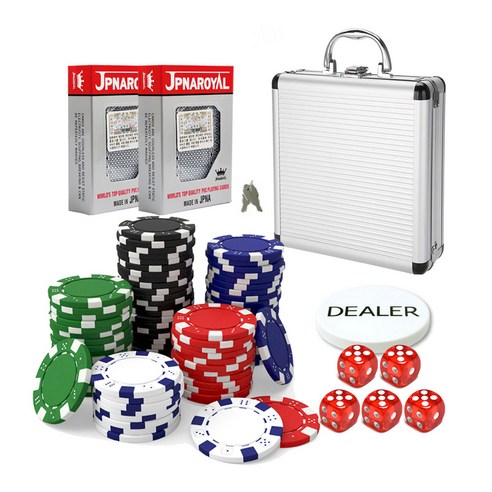후니갬블 선명한 신료 컬러칩 100p + 알루미늄 실버케이스 + JPNAROYAL 카드 2p + 딜러칩 + 열쇠 2p + 주사위 5p 세트, 랜덤발송(칩)