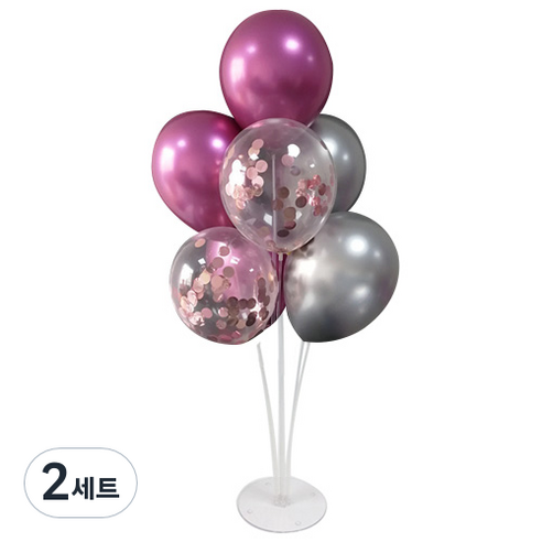 와우파티코리아 풍선꽂이 세트, 크롬 실버 연보라 핑크 컨페티, 2세트