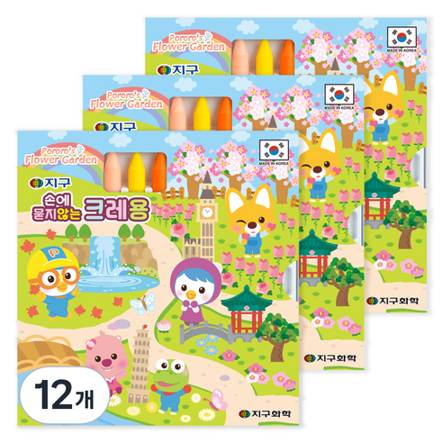 지구화학 뽀로로 손에 묻지 않는 크레용, 18색, 12개