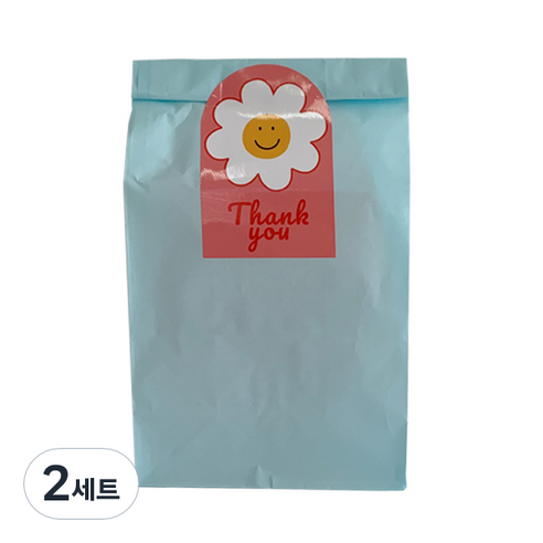 생일선물 포장 종이봉투 30p + 데이지스마일 스티커 50p 세트, 하늘색(종이봉투), 핑크(스티커), 2세트