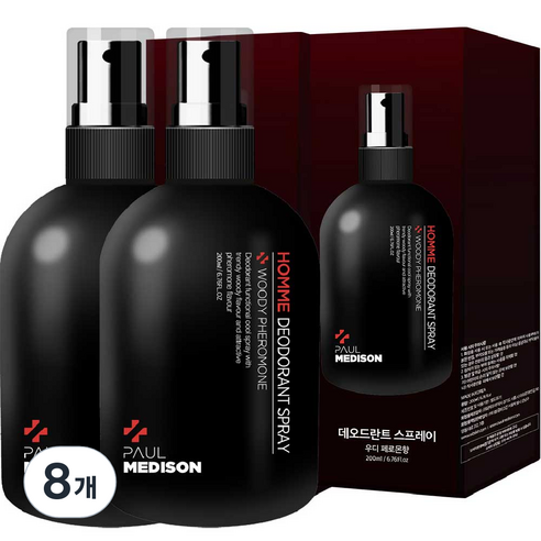 폴메디슨 옴므 데오드란트 스프레이 우디 페로몬향, 200ml, 8개