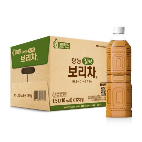 광동제약 밀싹 보리차 그린 무라벨, 1.5L, 12개