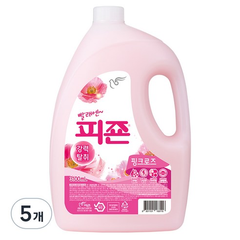 피죤 섬유유연제 핑크로즈 본품, 3100ml, 5개