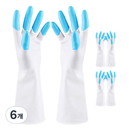 블럭마트 주방 고무장갑 블루, 대(L), 6개