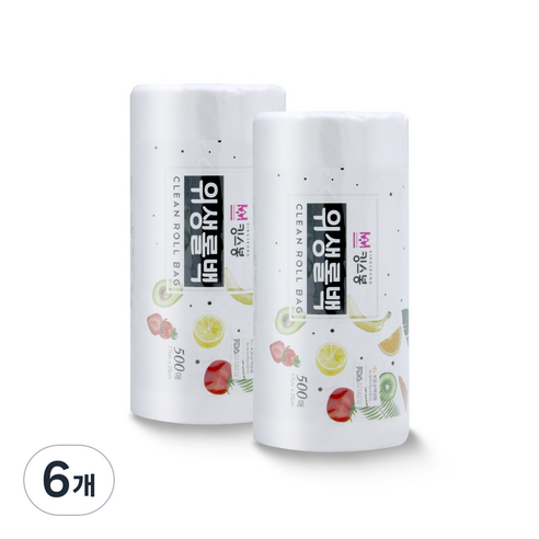 킹스봉 대용량 일회용 비닐 위생롤백 17 x 25 cm 500p, 6개