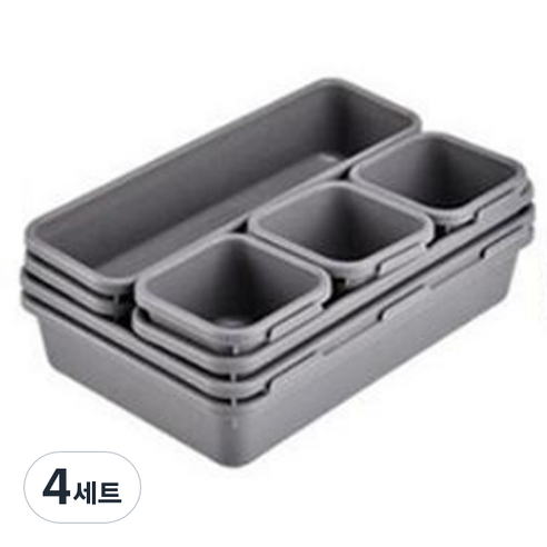 원더스토어 서랍 정리함 트레이 데스크 오거나이저 세트, 그레이, 4세트