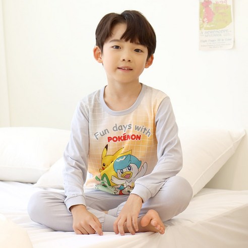兒童時尚男孩服裝室內服男孩男孩家居家居家居室內內衣長袖室內服人物室內服腰帶上下衣氨綸內衣彈性內褲  印花內衣