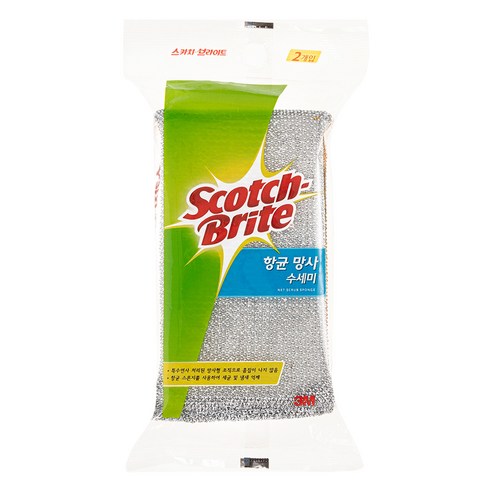 3M 스카치브라이트 항균 망사 수세미, 2개, 1세트