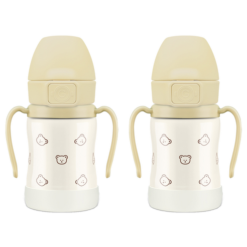 그로미미 원터치 스테인리스 돗꼼 빨대컵 200ml, 2개, 돗꼼 버터