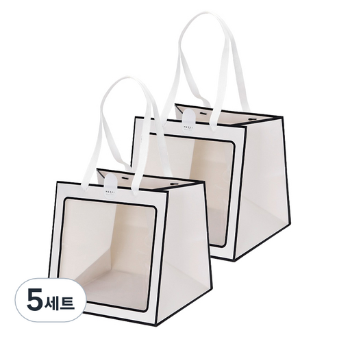 인디케이 투명창 선물쇼핑백 대 2p + 스티커 2p 세트, 화이트, 5세트