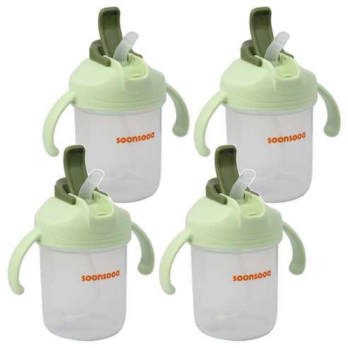 순수아 다기능 양손 손잡이 유아용 빨대컵 300ml, 4개, 그린