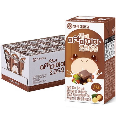 연세우유 마카다미아 초코우유, 190ml, 24개입
