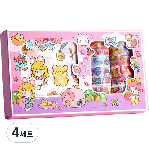 동아피엠에스 DIY 다꾸 종이 스티커 + 마스킹 데코테이프 기프트박스 세트, MK-2352, 4세트