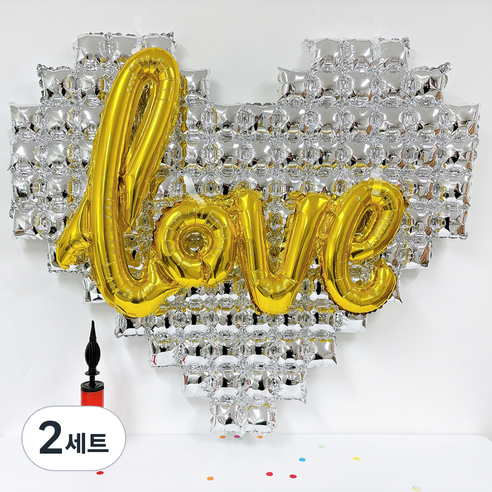 리빙다 러브 하트 풍선 세트, 골드 + 실버, 2세트