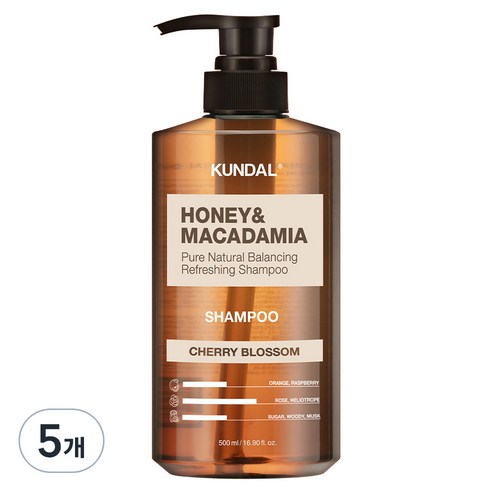 쿤달 허니 앤 마카다미아 네이처 샴푸 체리블라썸향, 500ml, 5개