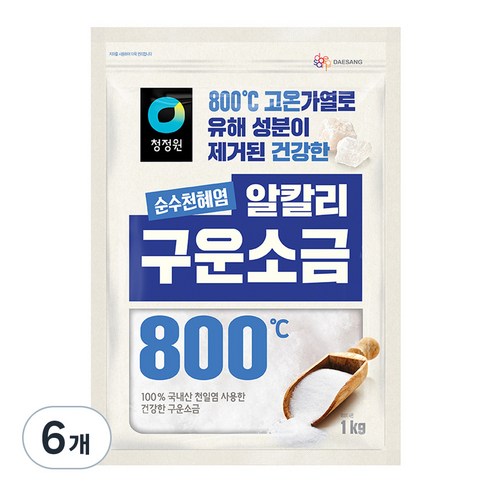 청정원 천일염 구운소금, 1kg, 6개