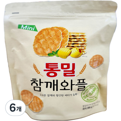 고소한 참깨와 향긋한 버터가 듬뿍 통밀 참깨와플, 6개, 200g