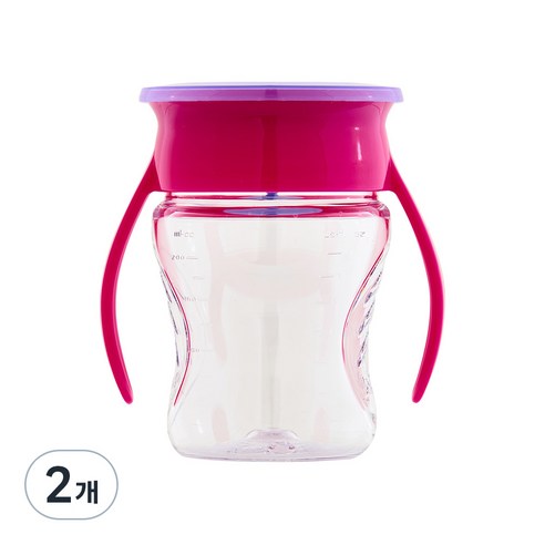와우컵 베이비 트라이탄 빨대컵 207ml, 2개, 클리어 핑크