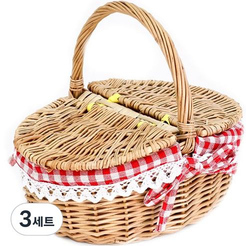 소풍 피크닉 라탄 바구니 소형, 가로 26 x 세로 19 x 높이 23 x 깊이 10 cm, 브라운, 3세트