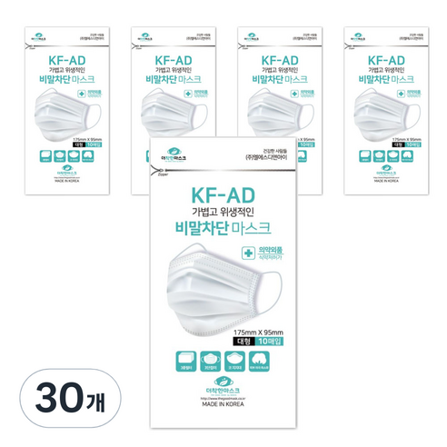 더착한 비말차단마스크 대형 KF-AD, 10개입, 30개, 화이트