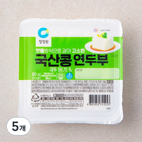 청정원 국산콩 연두부, 80g, 5개