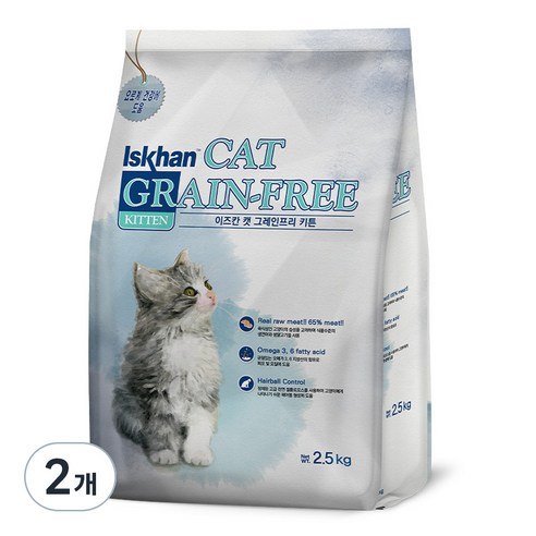 이즈칸 캣 그레인프리 키튼 건식사료, 연어, 2.5kg, 2개