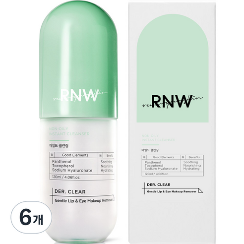 알엔더블유 립 앤 아이 메이크업 비타민 보습 호호바 오일 리무버, 120ml, 6개