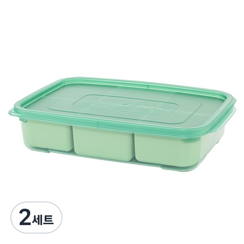 이지앤프리 튼튼이 웨이브킵 6분할 큐브용기 세트 그린 1700ml, 2세트