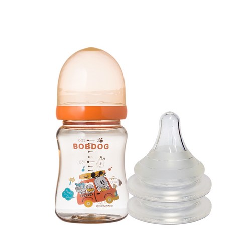 리틀밥독 PPSU 유꼭지젖병 200ml 젖꼭지 2개입, 3단계(3~6개월), 오렌지