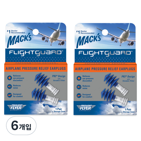 Macks 플라이트가드 항공귀마개 2p, 6개