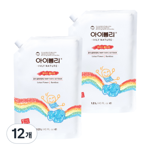 아이블리네이처 유아 섬유유연제 로터스 플라워향 리필, 1.2L, 12개